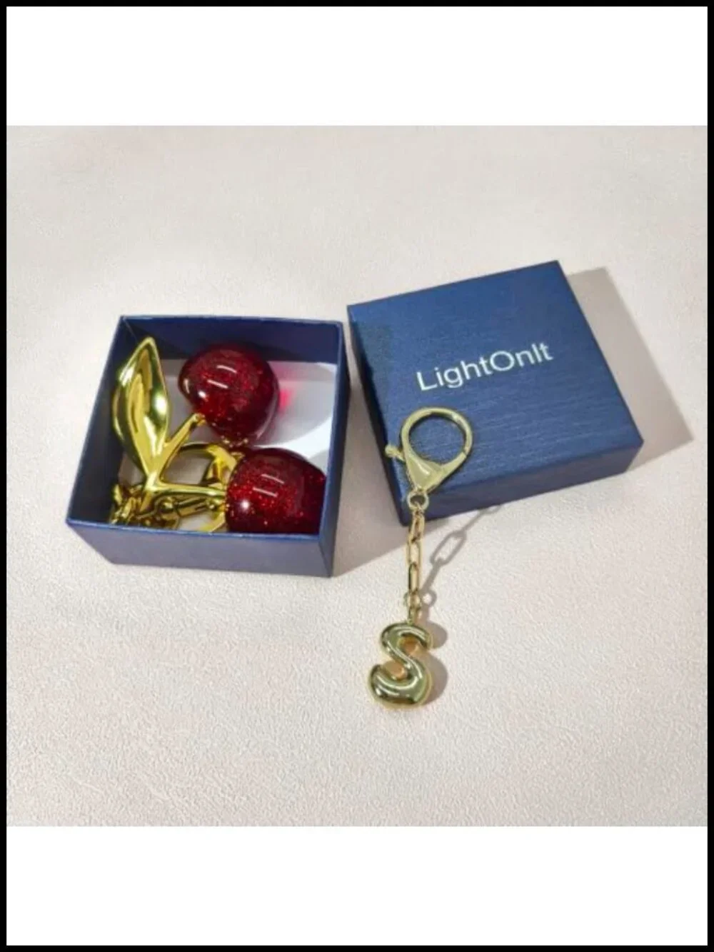 Cherry Bag Charms Gold Initial Keychain for Handbags Purse Tote Cute